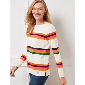 Talbots Annabelle Stripe Tee Plus Size 1X Cream Orange Green Cotton Jersey Knit